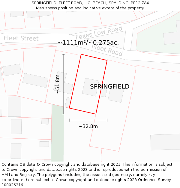 SPRINGFIELD, FLEET ROAD, HOLBEACH, SPALDING, PE12 7AX: Plot and title map