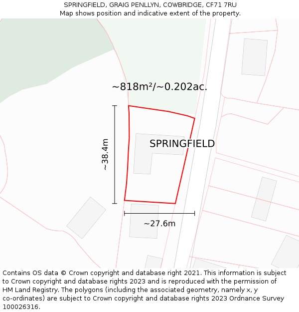 SPRINGFIELD, GRAIG PENLLYN, COWBRIDGE, CF71 7RU: Plot and title map