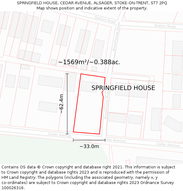 SPRINGFIELD HOUSE, CEDAR AVENUE, ALSAGER, STOKE-ON-TRENT, ST7 2PQ: Plot and title map