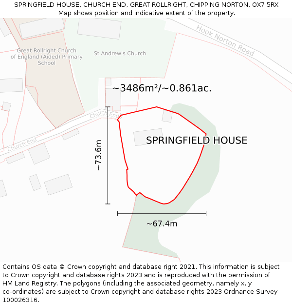 SPRINGFIELD HOUSE, CHURCH END, GREAT ROLLRIGHT, CHIPPING NORTON, OX7 5RX: Plot and title map