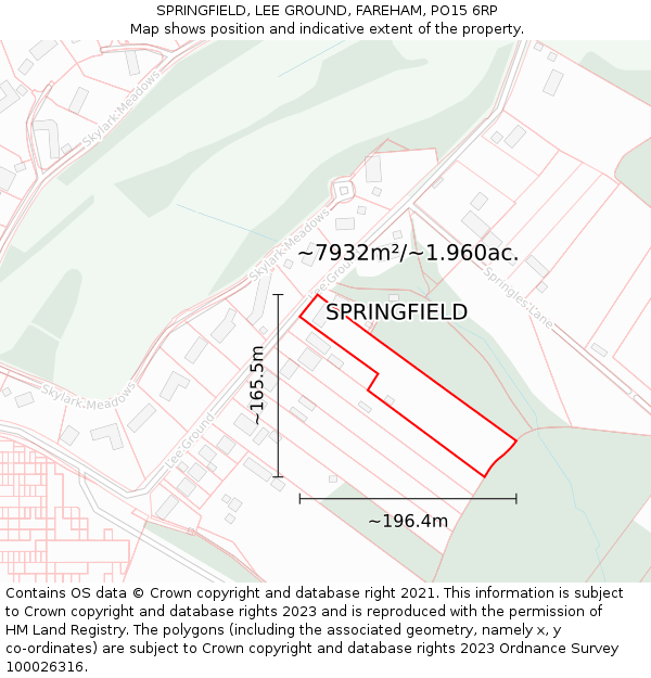 SPRINGFIELD, LEE GROUND, FAREHAM, PO15 6RP: Plot and title map