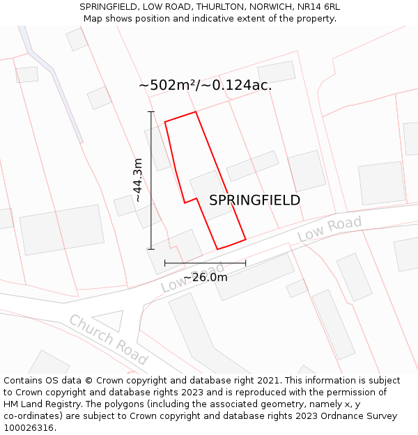 SPRINGFIELD, LOW ROAD, THURLTON, NORWICH, NR14 6RL: Plot and title map