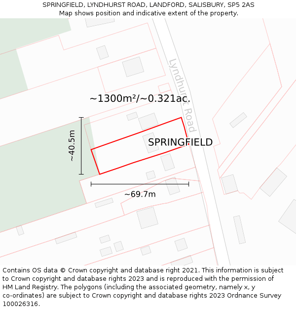 SPRINGFIELD, LYNDHURST ROAD, LANDFORD, SALISBURY, SP5 2AS: Plot and title map