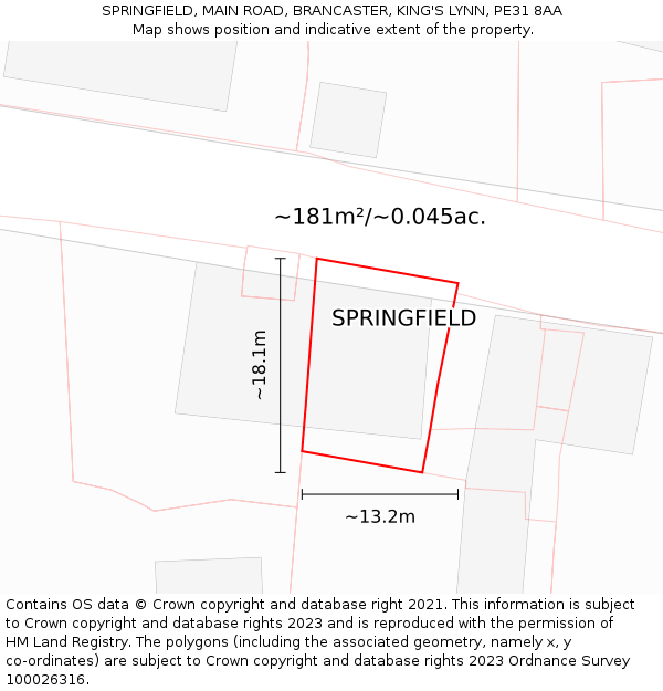 SPRINGFIELD, MAIN ROAD, BRANCASTER, KING'S LYNN, PE31 8AA: Plot and title map