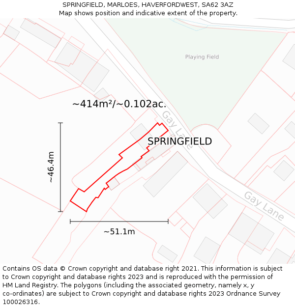 SPRINGFIELD, MARLOES, HAVERFORDWEST, SA62 3AZ: Plot and title map