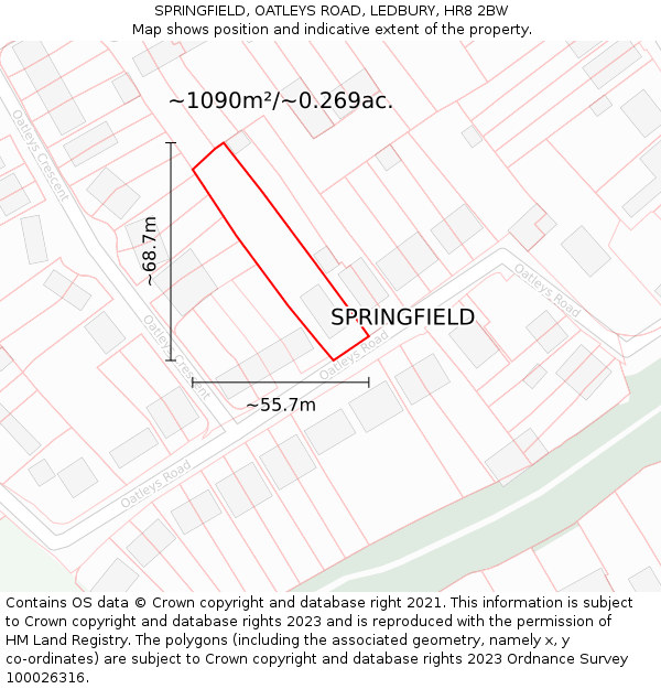 SPRINGFIELD, OATLEYS ROAD, LEDBURY, HR8 2BW: Plot and title map