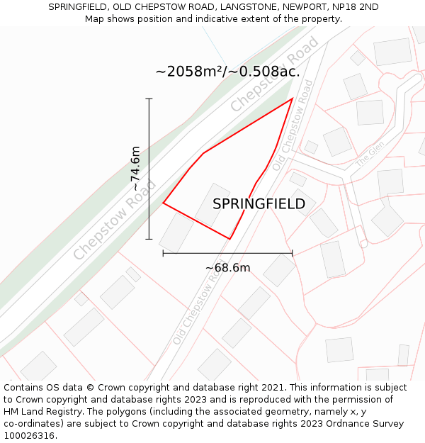 SPRINGFIELD, OLD CHEPSTOW ROAD, LANGSTONE, NEWPORT, NP18 2ND: Plot and title map
