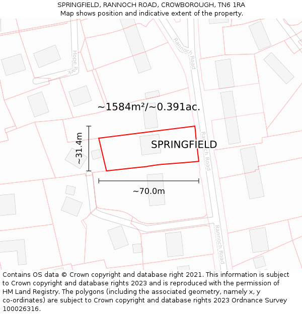 SPRINGFIELD, RANNOCH ROAD, CROWBOROUGH, TN6 1RA: Plot and title map