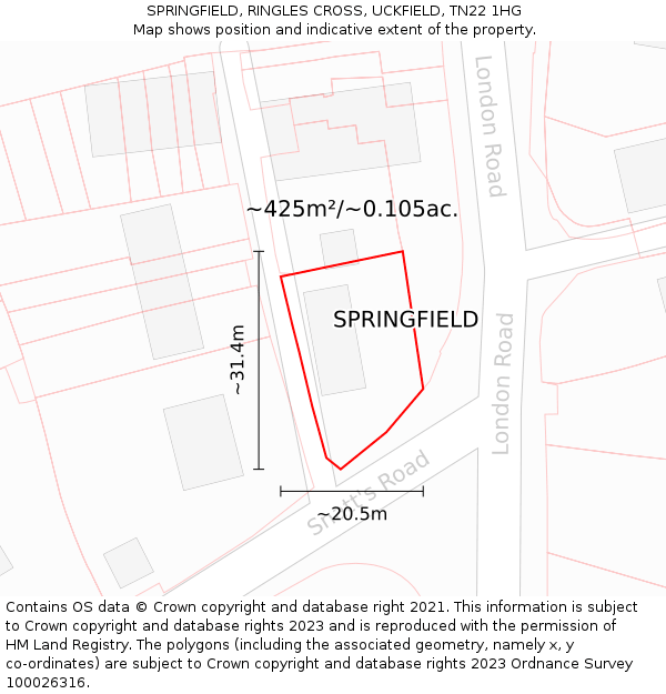 SPRINGFIELD, RINGLES CROSS, UCKFIELD, TN22 1HG: Plot and title map