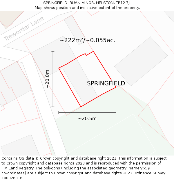 SPRINGFIELD, RUAN MINOR, HELSTON, TR12 7JL: Plot and title map