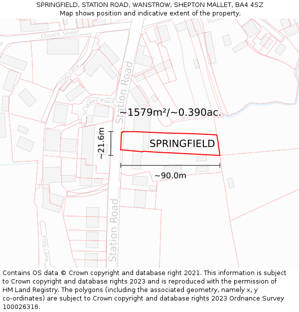 SPRINGFIELD, STATION ROAD, WANSTROW, SHEPTON MALLET, BA4 4SZ: Plot and title map