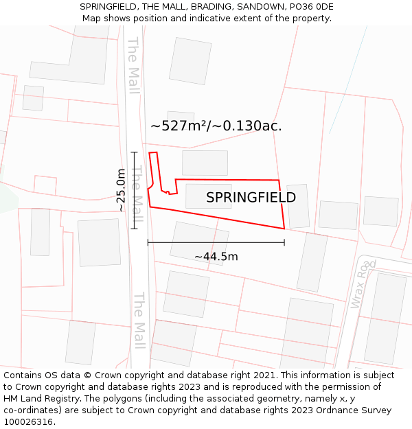 SPRINGFIELD, THE MALL, BRADING, SANDOWN, PO36 0DE: Plot and title map