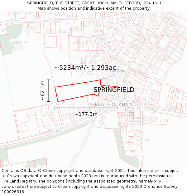 SPRINGFIELD, THE STREET, GREAT HOCKHAM, THETFORD, IP24 1NH: Plot and title map