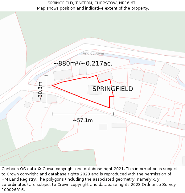 SPRINGFIELD, TINTERN, CHEPSTOW, NP16 6TH: Plot and title map