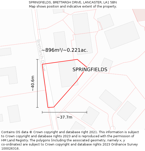 SPRINGFIELDS, BRETTARGH DRIVE, LANCASTER, LA1 5BN: Plot and title map