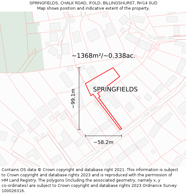 SPRINGFIELDS, CHALK ROAD, IFOLD, BILLINGSHURST, RH14 0UD: Plot and title map