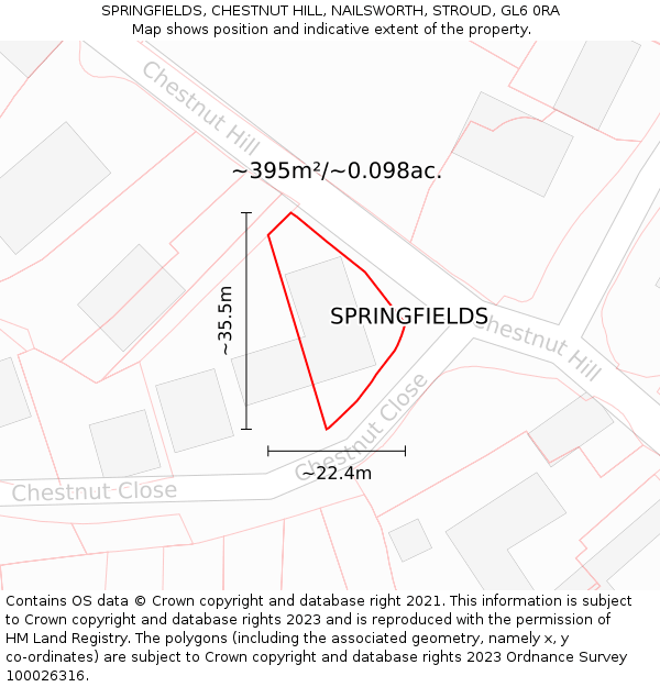 SPRINGFIELDS, CHESTNUT HILL, NAILSWORTH, STROUD, GL6 0RA: Plot and title map
