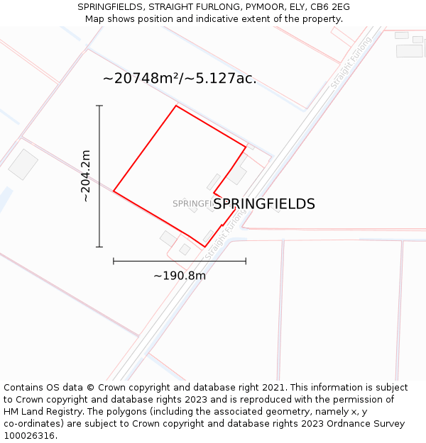 SPRINGFIELDS, STRAIGHT FURLONG, PYMOOR, ELY, CB6 2EG: Plot and title map