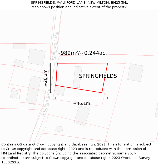 SPRINGFIELDS, WALKFORD LANE, NEW MILTON, BH25 5NL: Plot and title map