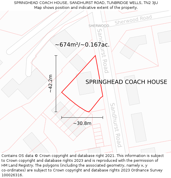 SPRINGHEAD COACH HOUSE, SANDHURST ROAD, TUNBRIDGE WELLS, TN2 3JU: Plot and title map