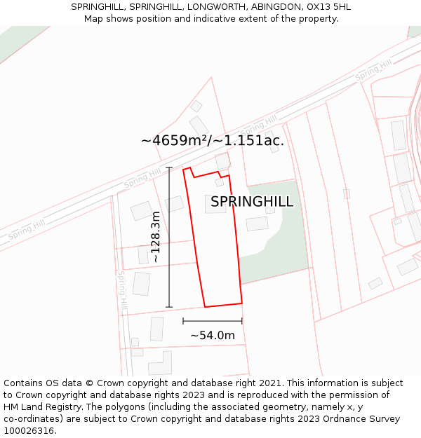 SPRINGHILL, SPRINGHILL, LONGWORTH, ABINGDON, OX13 5HL: Plot and title map