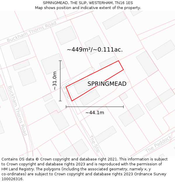 SPRINGMEAD, THE SLIP, WESTERHAM, TN16 1ES: Plot and title map