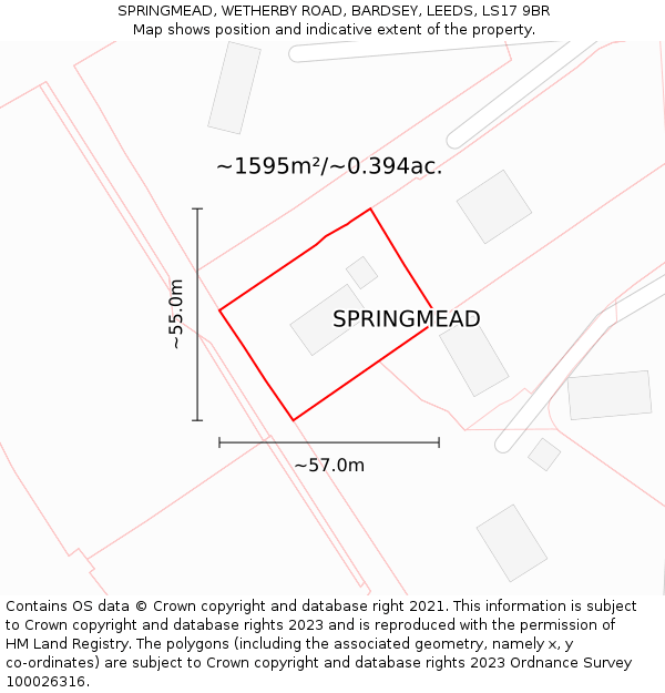 SPRINGMEAD, WETHERBY ROAD, BARDSEY, LEEDS, LS17 9BR: Plot and title map