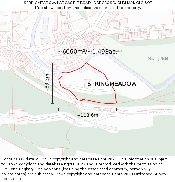 SPRINGMEADOW, LADCASTLE ROAD, DOBCROSS, OLDHAM, OL3 5QT: Plot and title map
