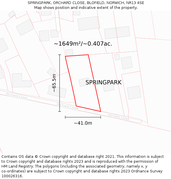 SPRINGPARK, ORCHARD CLOSE, BLOFIELD, NORWICH, NR13 4SE: Plot and title map