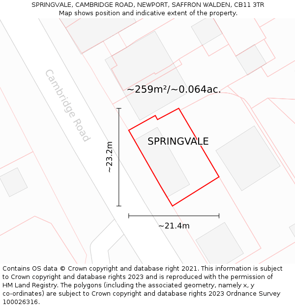 SPRINGVALE, CAMBRIDGE ROAD, NEWPORT, SAFFRON WALDEN, CB11 3TR: Plot and title map