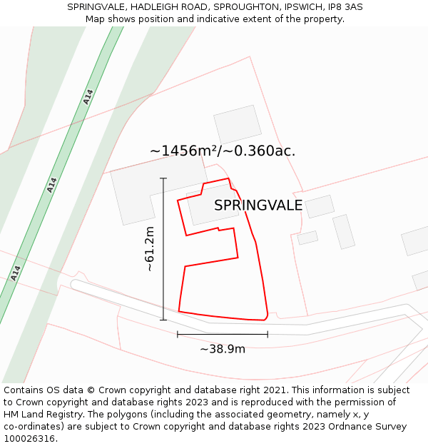SPRINGVALE, HADLEIGH ROAD, SPROUGHTON, IPSWICH, IP8 3AS: Plot and title map