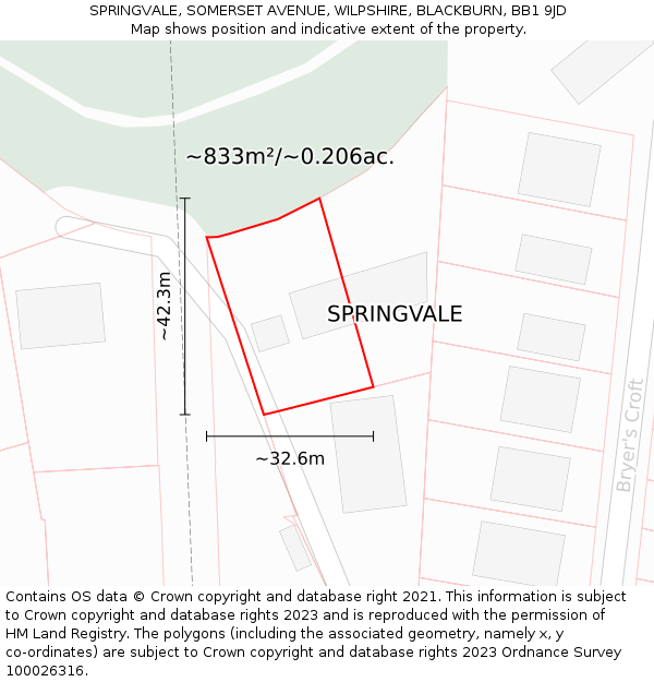 SPRINGVALE, SOMERSET AVENUE, WILPSHIRE, BLACKBURN, BB1 9JD: Plot and title map