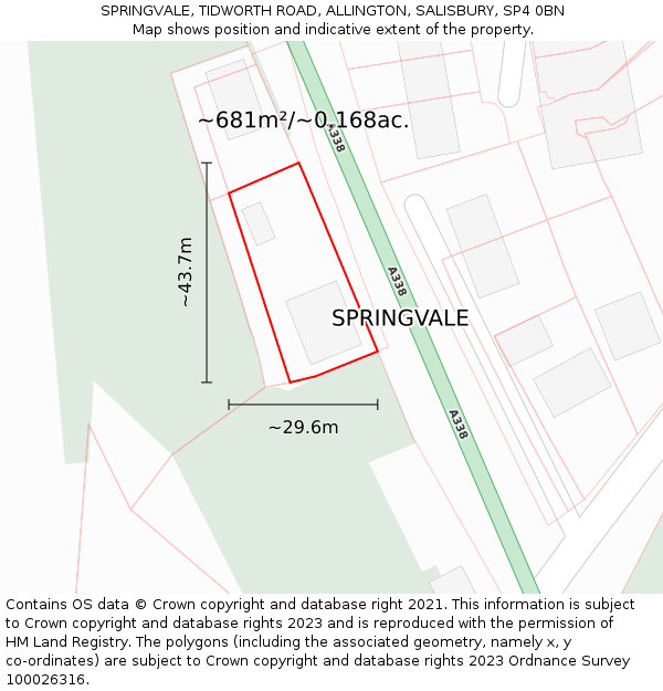 SPRINGVALE, TIDWORTH ROAD, ALLINGTON, SALISBURY, SP4 0BN: Plot and title map