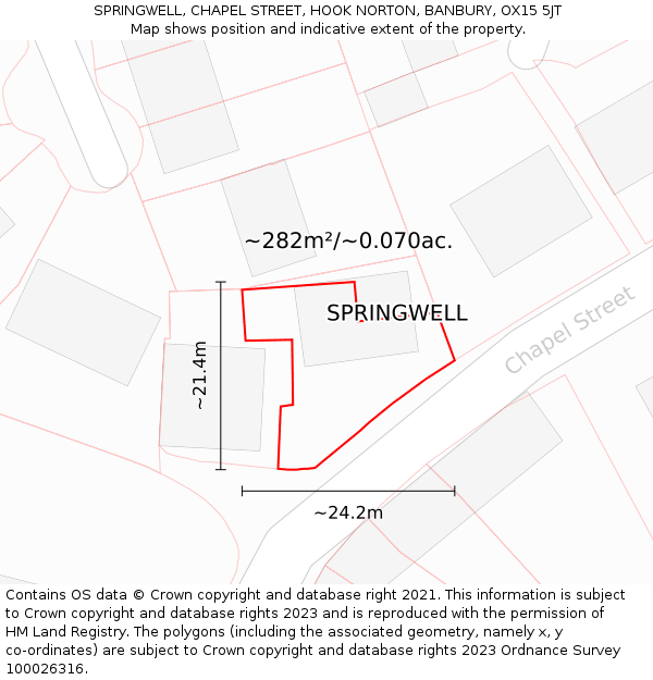SPRINGWELL, CHAPEL STREET, HOOK NORTON, BANBURY, OX15 5JT: Plot and title map