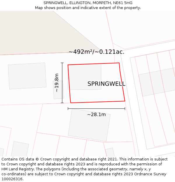 SPRINGWELL, ELLINGTON, MORPETH, NE61 5HG: Plot and title map