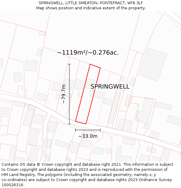 SPRINGWELL, LITTLE SMEATON, PONTEFRACT, WF8 3LF: Plot and title map