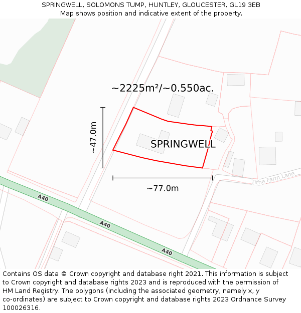 SPRINGWELL, SOLOMONS TUMP, HUNTLEY, GLOUCESTER, GL19 3EB: Plot and title map