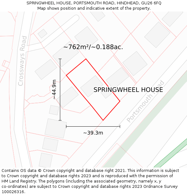 SPRINGWHEEL HOUSE, PORTSMOUTH ROAD, HINDHEAD, GU26 6FQ: Plot and title map