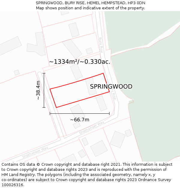 SPRINGWOOD, BURY RISE, HEMEL HEMPSTEAD, HP3 0DN: Plot and title map