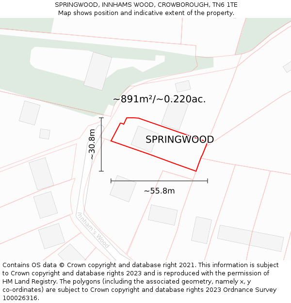 SPRINGWOOD, INNHAMS WOOD, CROWBOROUGH, TN6 1TE: Plot and title map