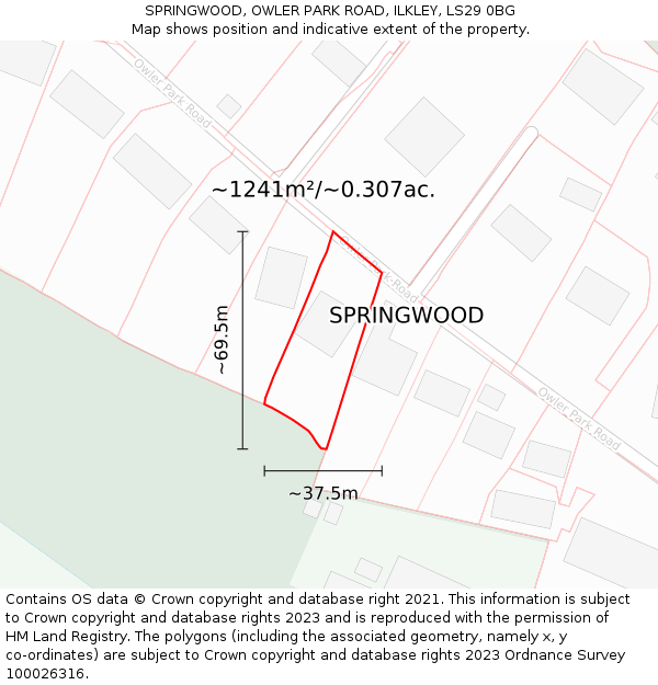 SPRINGWOOD, OWLER PARK ROAD, ILKLEY, LS29 0BG: Plot and title map