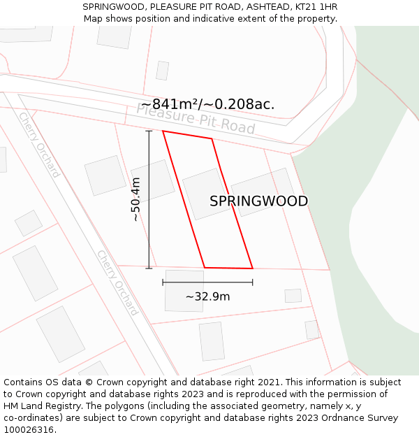 SPRINGWOOD, PLEASURE PIT ROAD, ASHTEAD, KT21 1HR: Plot and title map