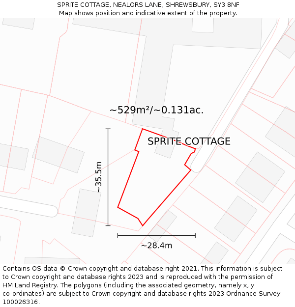 SPRITE COTTAGE, NEALORS LANE, SHREWSBURY, SY3 8NF: Plot and title map