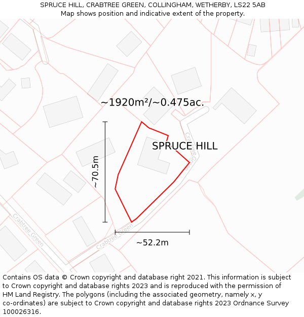 SPRUCE HILL, CRABTREE GREEN, COLLINGHAM, WETHERBY, LS22 5AB: Plot and title map