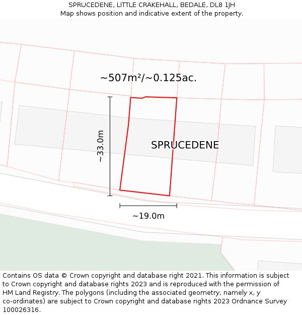 SPRUCEDENE, LITTLE CRAKEHALL, BEDALE, DL8 1JH: Plot and title map