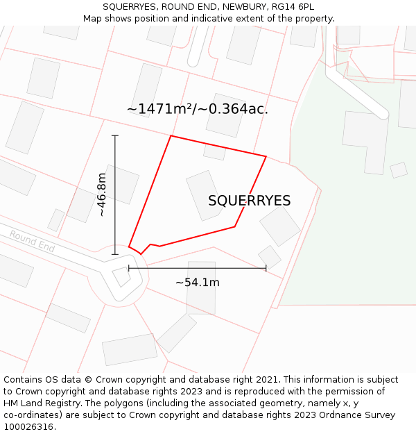 SQUERRYES, ROUND END, NEWBURY, RG14 6PL: Plot and title map