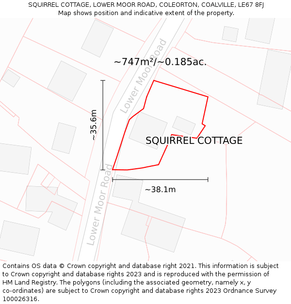 SQUIRREL COTTAGE, LOWER MOOR ROAD, COLEORTON, COALVILLE, LE67 8FJ: Plot and title map