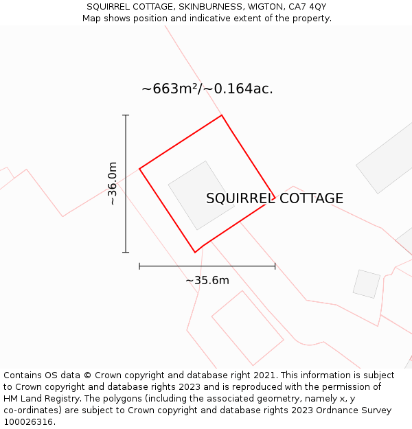 SQUIRREL COTTAGE, SKINBURNESS, WIGTON, CA7 4QY: Plot and title map
