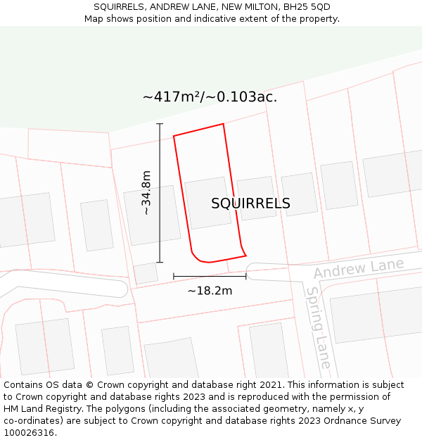 SQUIRRELS, ANDREW LANE, NEW MILTON, BH25 5QD: Plot and title map