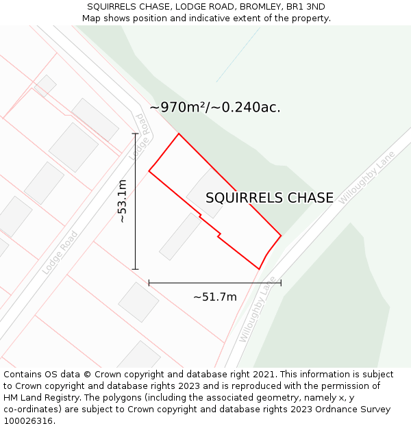 SQUIRRELS CHASE, LODGE ROAD, BROMLEY, BR1 3ND: Plot and title map